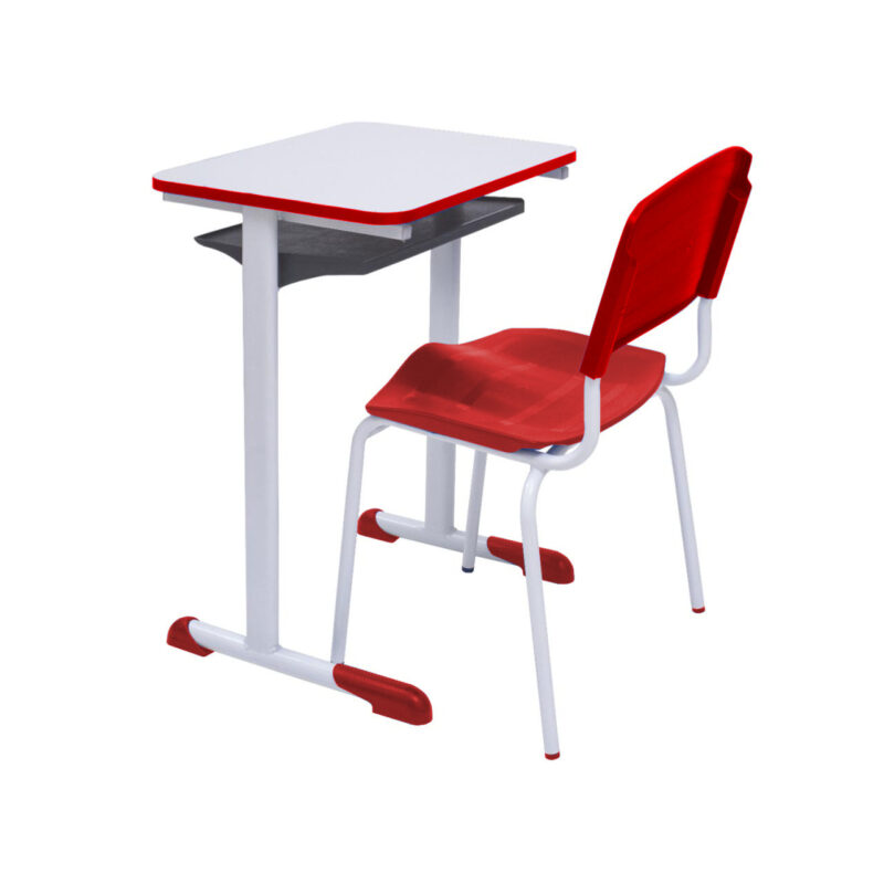 Kit Escolar Individual VERMELHO – (Mesa e Cadeira) – ADULTO – MADEIRA  - COR VERMELHO - 40096