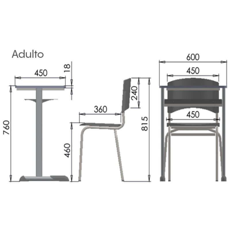Kit Escolar Individual VERMELHO – (Mesa e Cadeira) – ADULTO – MADEIRA  - COR VERMELHO - 40096
