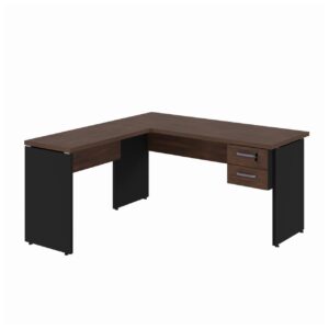 Mesa em L (Mesa 1,35m + Mesa Auxiliar) – C/ Gavetas MARSALA/PRETO – 25423