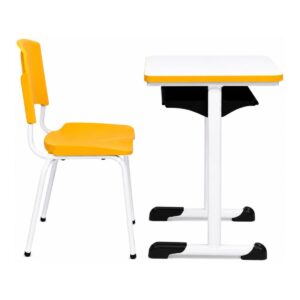 Conjunto Escolar Individual Mesa e Cadeira Adulto Amarelo
