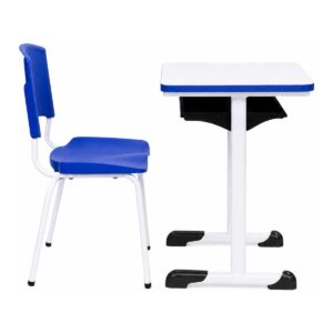Conjunto Escolar Individual Adulto com Mesa e 1 Cadeira Azul