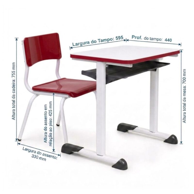 Conjunto Escolar Vermelho com Mesa e Cadeira 06 a 10 Anos