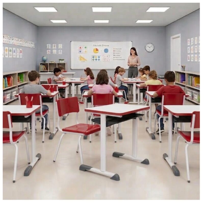 Conjunto Escolar Vermelho com Mesa e Cadeira 06 a 10 Anos
