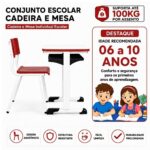 Conjunto Escolar Vermelho com Mesa e Cadeira 06 a 10 Anos