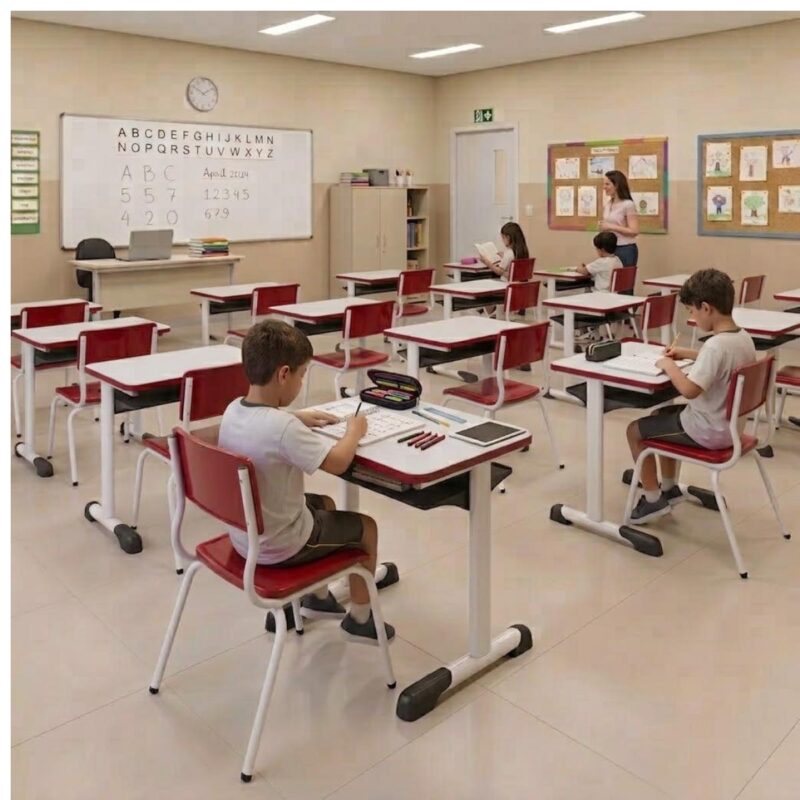 Conjunto Escolar Vermelho com Mesa e Cadeira 06 a 10 Anos