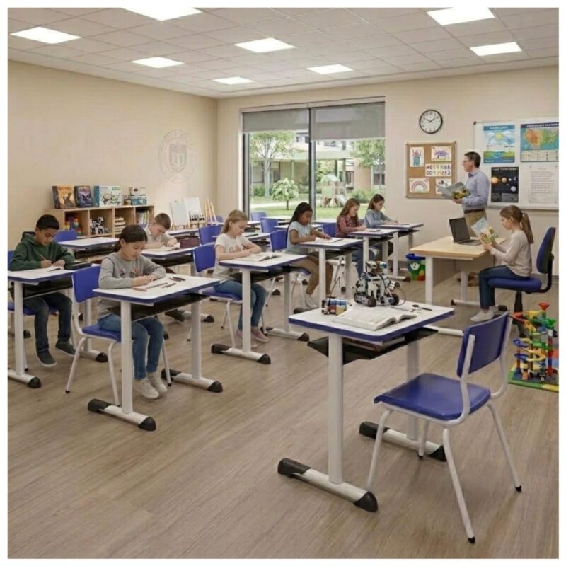 Conjunto Escolar Azul com Mesa e Cadeira 06 a 10 Anos