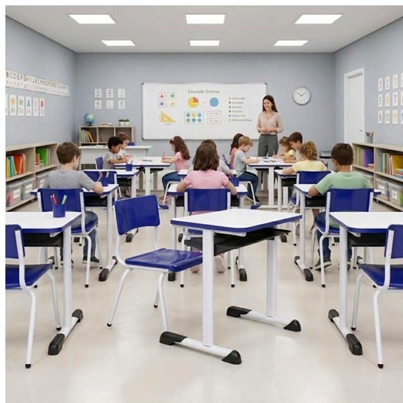 Conjunto Escolar Azul com Mesa e Cadeira 06 a 10 Anos