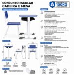 Conjunto Escolar Azul com Mesa e Cadeira 06 a 10 Anos