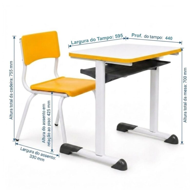Conjunto Escolar Amarelo com Mesa e Cadeira 06 a 10 Anos