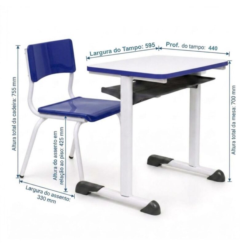 Conjunto Escolar Azul com Mesa e Cadeira 06 a 10 Anos