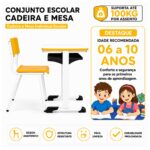 Conjunto Escolar Amarelo com Mesa e Cadeira 06 a 10 Anos