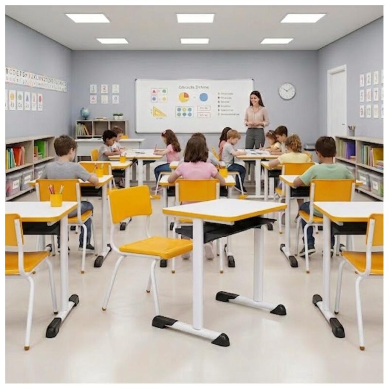 Conjunto Escolar Amarelo com Mesa e Cadeira 06 a 10 Anos