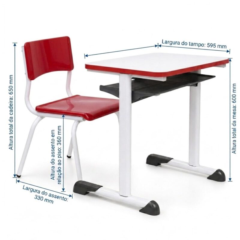 Conjunto Escolar Vermelho com Mesa e Cadeira 03 a 06 Anos
