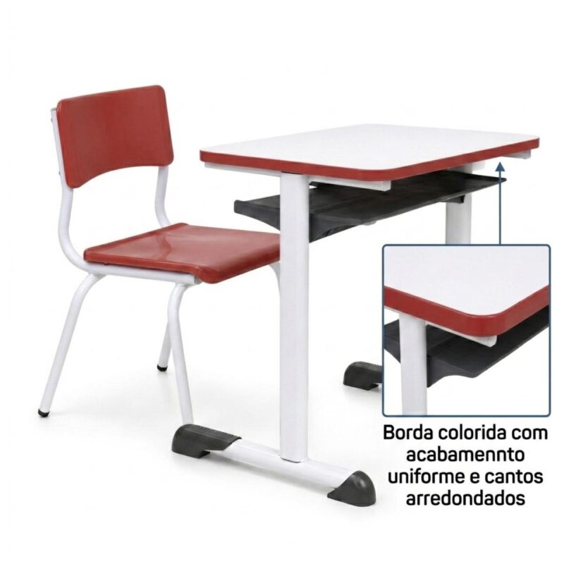 Conjunto Escolar Vermelho com Mesa e Cadeira 06 a 10 Anos