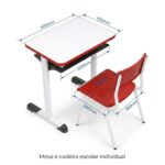 Conjunto Escolar Vermelho com Mesa e Cadeira 06 a 10 Anos