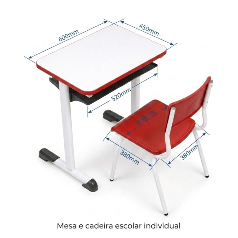 Conjunto Escolar Vermelho com Mesa e Cadeira 06 a 10 Anos