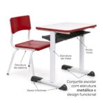 Conjunto Escolar Vermelho com Mesa e Cadeira 06 a 10 Anos