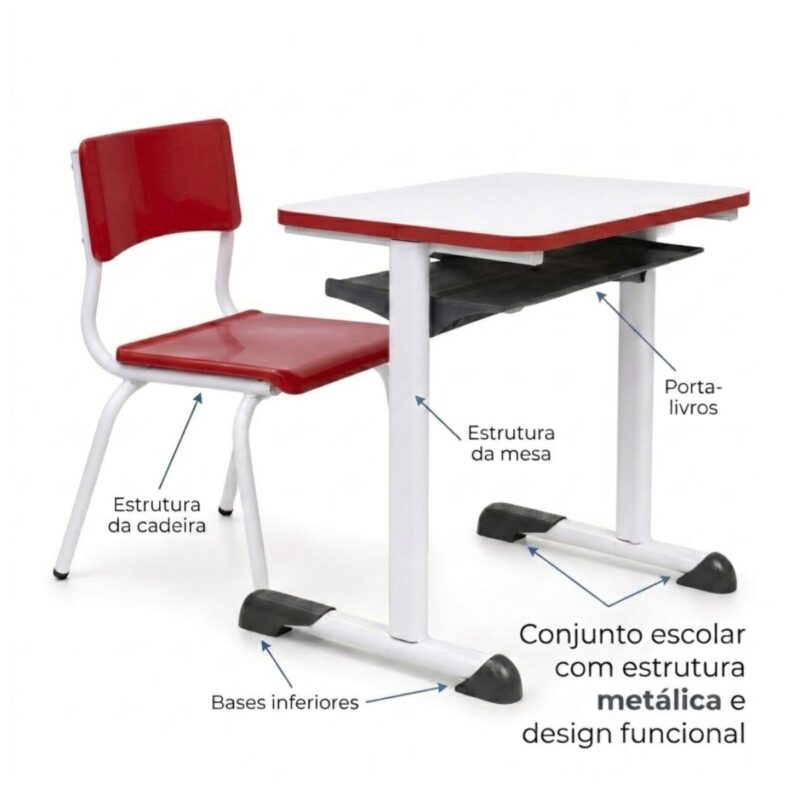 Conjunto Escolar Vermelho com Mesa e Cadeira 06 a 10 Anos