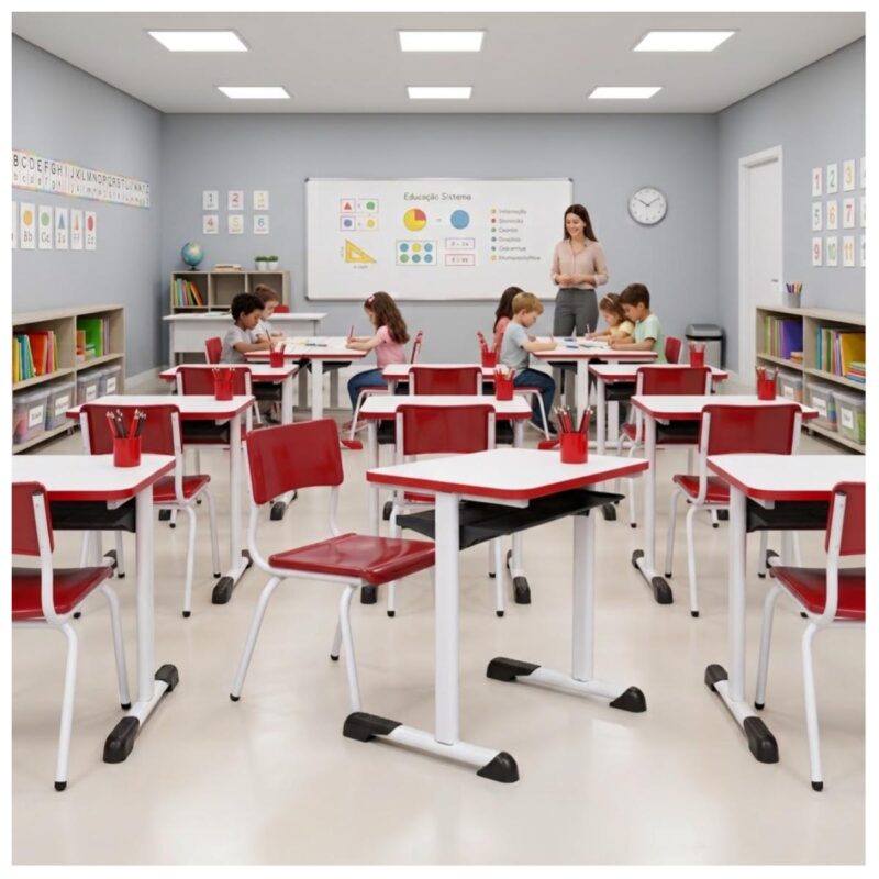 Conjunto Escolar Vermelho com Mesa e Cadeira 03 a 06 Anos