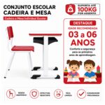 Conjunto Escolar Vermelho com Mesa e Cadeira 03 a 06 Anos