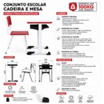 Conjunto Escolar Vermelho com Mesa e Cadeira 03 a 06 Anos
