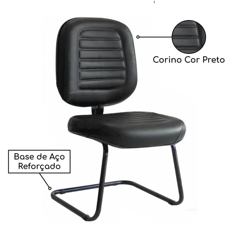 Cadeira DIRETOR COSTURADA Base em "S" Preta s/ Braço - POLLO MÓVEIS - 30303