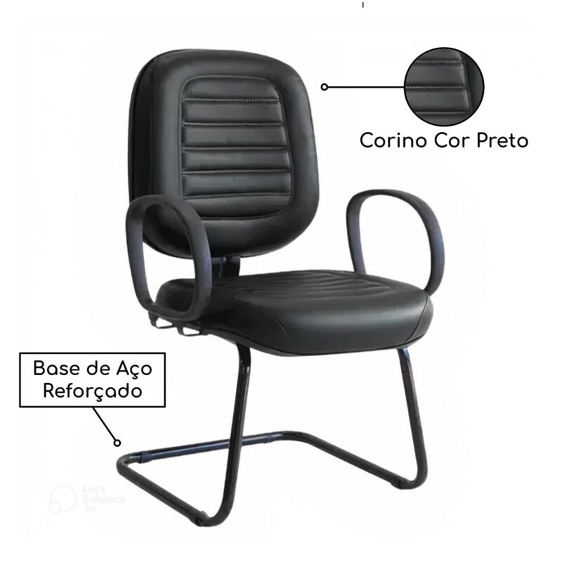 Cadeira DIRETOR COSTURADA Base em "S" Preta c/ Braço Corsa - POLLO MÓVEIS - 30300