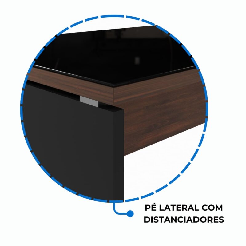 Móveis para Escritório Mesa Diretorzinha c/ vidro c/ Aparador - Pé de MADEIRA - 1,90x1,50m - WORKSTART - MARSALA/PRETO - 23428