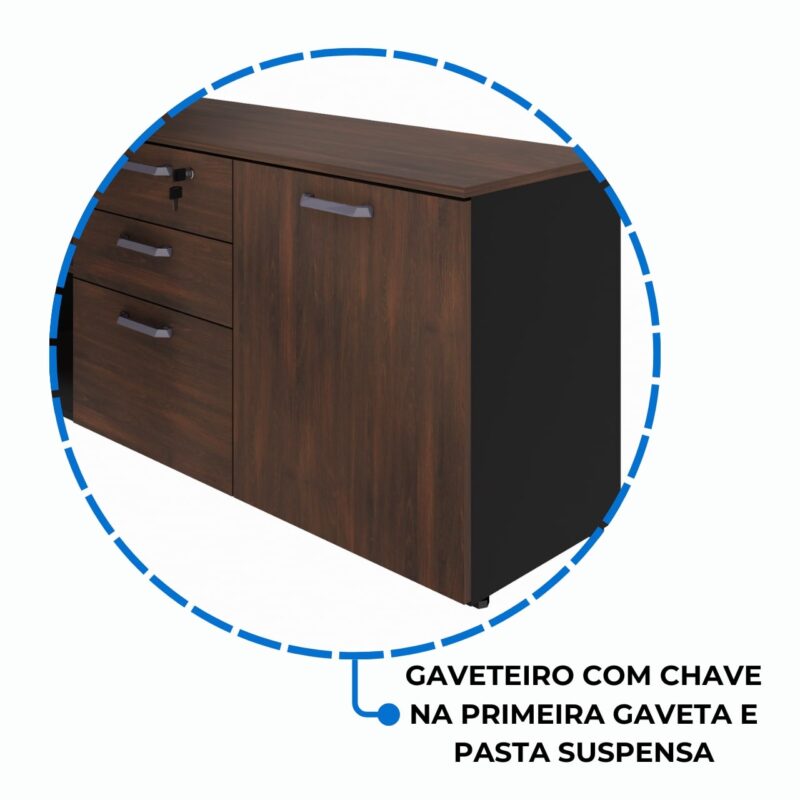 Móveis para Escritório Mesa Diretorzinha c/ vidro c/ Aparador - Pé de MADEIRA - 1,90x1,50m - WORKSTART - MARSALA/PRETO - 23428