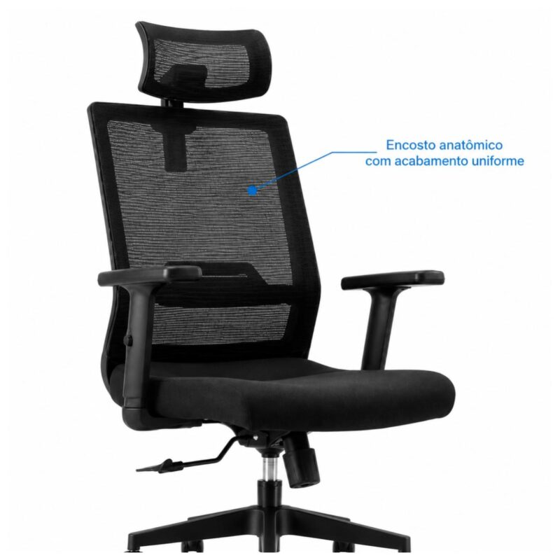 Cadeira de Escritório Cadeira Presidente Ergonômica com Apoio de Cabeça — Preta