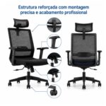 Cadeira de Escritório Cadeira Presidente Ergonômica com Apoio de Cabeça — Preta