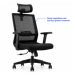 Cadeira de Escritório Cadeira Presidente Ergonômica com Apoio de Cabeça — Preta