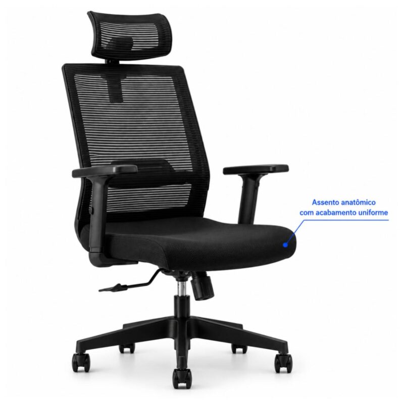 Cadeira de Escritório Cadeira Presidente Ergonômica com Apoio de Cabeça — Preta