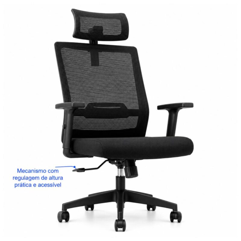 Cadeira de Escritório Cadeira Presidente Ergonômica com Apoio de Cabeça — Preta
