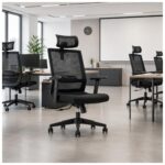 Cadeira de Escritório Cadeira Presidente Ergonômica com Apoio de Cabeça — Preta