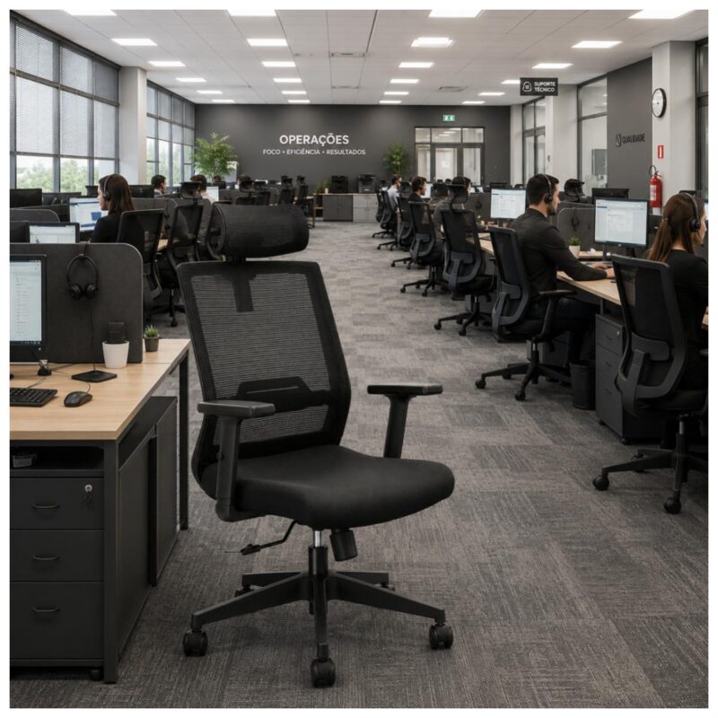 Cadeira de Escritório Cadeira Presidente Ergonômica com Apoio de Cabeça — Preta