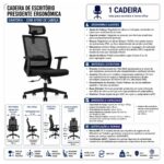 Cadeira de Escritório Cadeira Presidente Ergonômica com Apoio de Cabeça — Preta