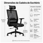 Cadeira de Escritório Cadeira Presidente Ergonômica com Apoio de Cabeça — Preta