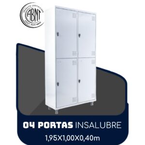 Roupeiro de Aço INSALUBRE com 04 Portas - 1,95x1,00x0,40m - CZ/CZ - SA  - 14006