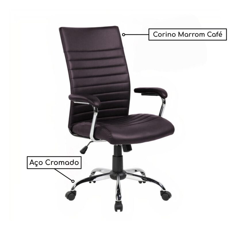 Cadeira de Escritório Diretor Luna - Cor Marrom Café - 34004