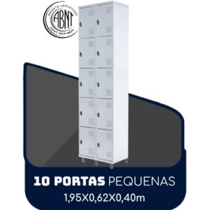 Armário Roupeiro de Aço c/ 10 Portas PEQUENAS - 1,95x0,62x0,40m - SA - CZ/CZ - 14010