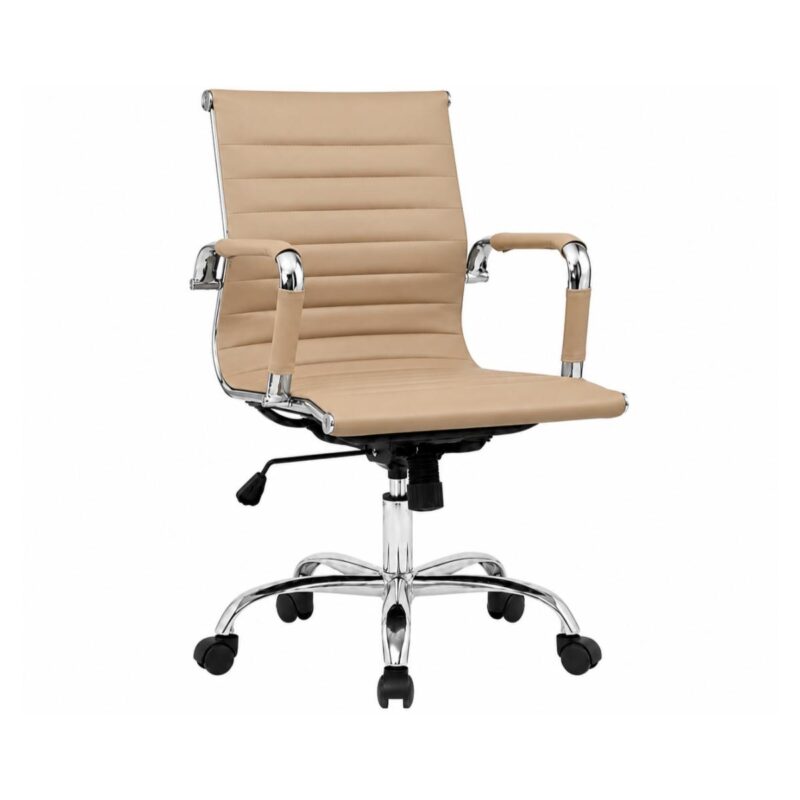 Cadeira Diretor Charles Eames Esteirinha Fendi em vista frontal esquerda, com braços e base cromada