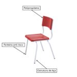 Conjunto Quadrado c/ 04 Cadeiras COR VERMELHO – TAMPO PLÁSTICO – 06 a 09 Anos – JUVENIL – 44007