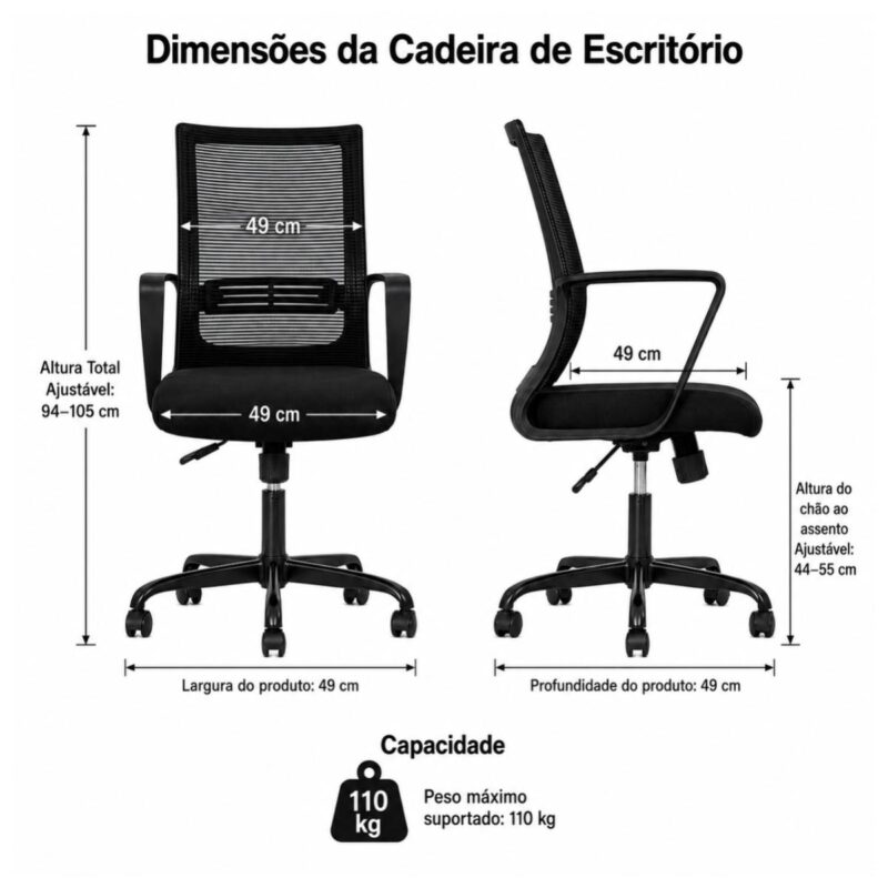 Cadeira de Escritório Cadeira de Escritório Presidente Ergonômica Giratória Preta