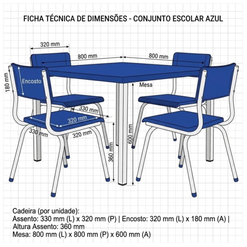 Conjunto Escolar Coletivo Infantil 4 Cadeiras 03 a 06 Anos