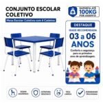 Conjunto Escolar Coletivo Infantil 4 Cadeiras 03 a 06 Anos