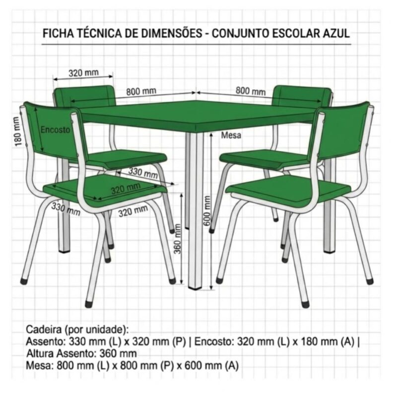 Conjunto Escolar Coletivo Infantil 4 Cadeiras 03 a 06 Anos