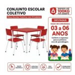 Conjunto Escolar Coletivo Infantil 4 Cadeiras 03 a 06 Anos