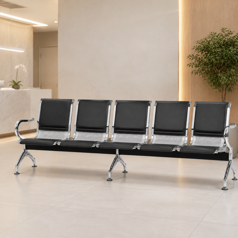 Longarina Aeroporto Estofada de 5 Lugares instalada em recepção profissional para visitantes.