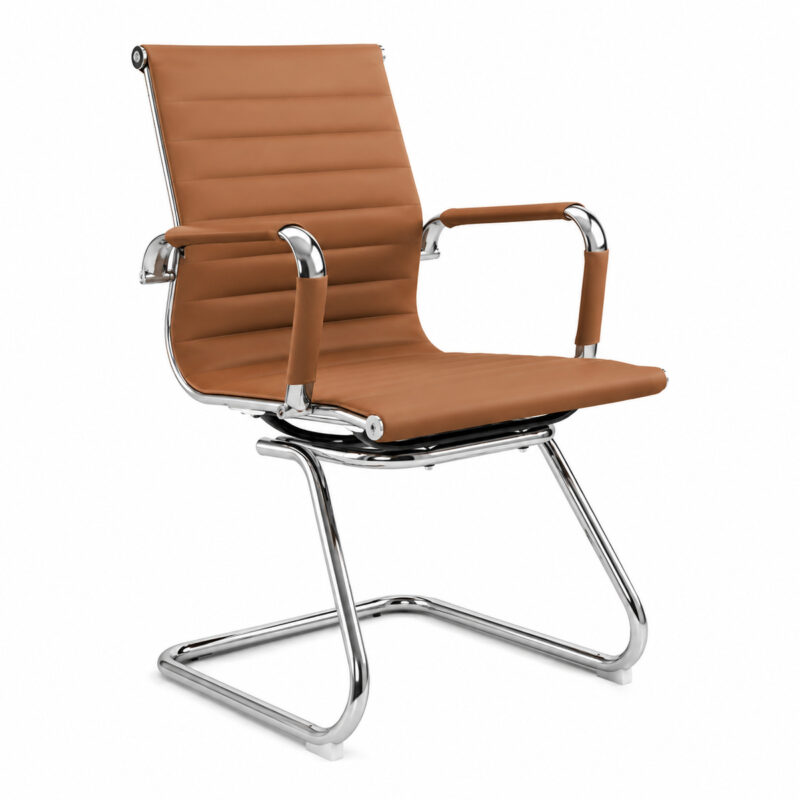 Close da Cadeira Charles Eames mostrando encaixe entre assento, braço revestido e estrutura cromada.